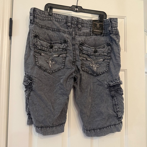 Men's True Religion Classic Fit Shorts sz 38 x‎ 23 Washed & Worn Gray Studded - Picture 6 of 9